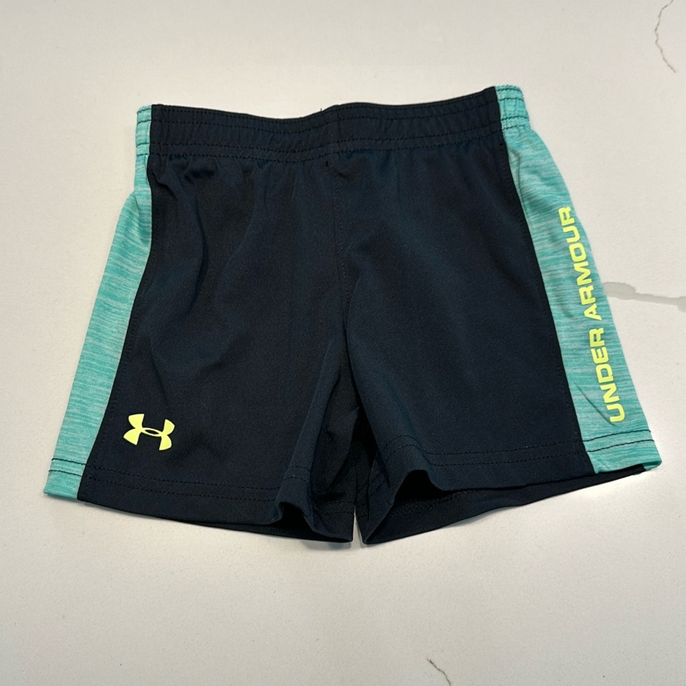 Under Armour baby boys basketball shorts black aqua blue size 18 months 🖤🩵
